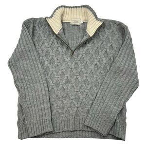 Aran Islands Knitwear Men's 100% Wool Gray Cable Knit Half-Zip Sweater Size M